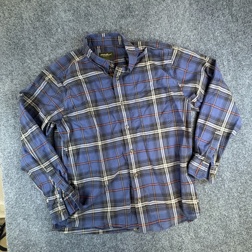 Eddie Bauer Shirt Mens Large Multicolor Plaid Cotton Relaxed Fit Button Down‎